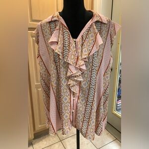 Karl Lagerfeld Pink and Orange Ruffled Blouse